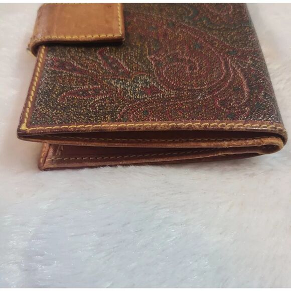 Etro (Authentic) Paisley Print Coated Canvas & Leather Trim Bi-fold Wallet, GUC - Picture 3 of 12